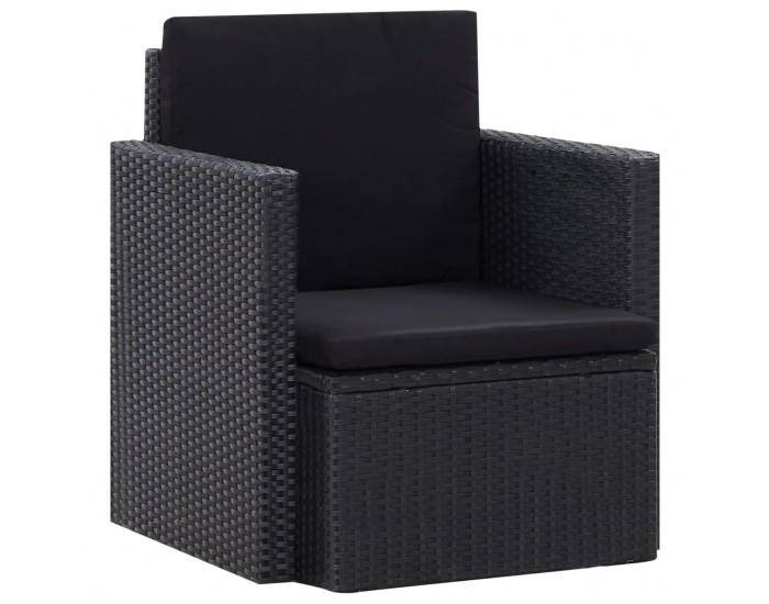 Sonata Градински стол с възглавници, полиратан, черен