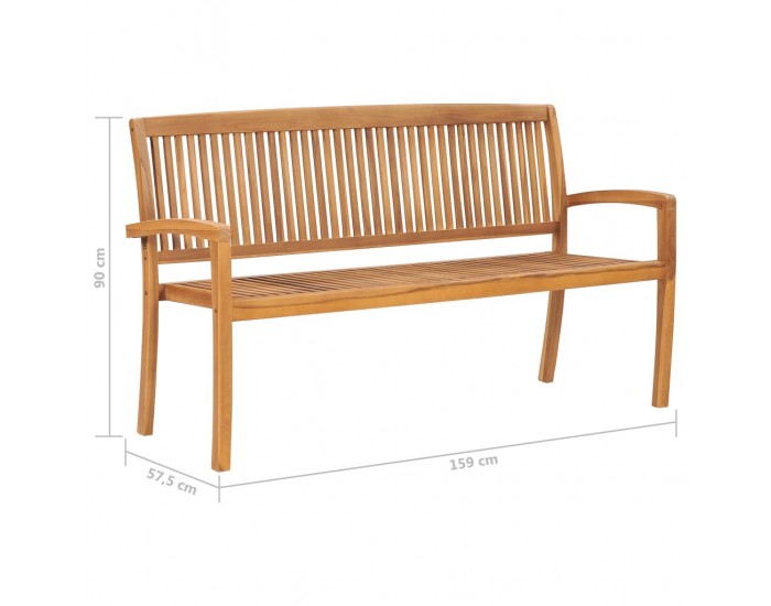 Sonata 3-местна стифираща градинска пейка, 159 cм, тик масив