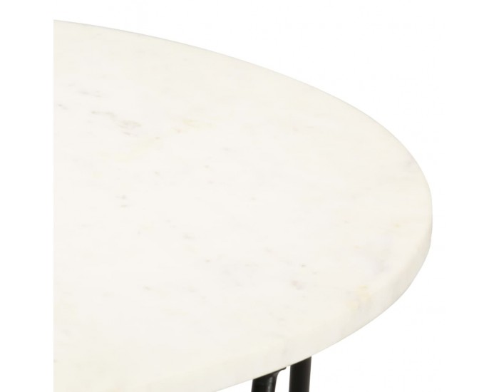 Sonata Кафе маса бяла 65x65x42 см естествен камък с мраморна текстура