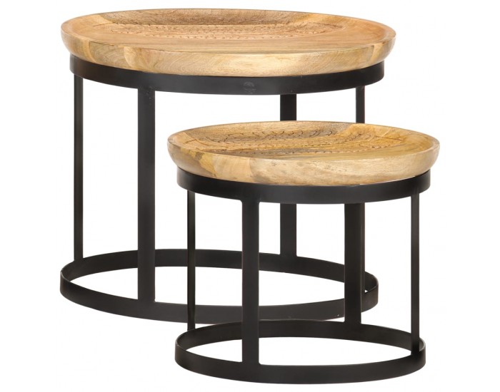 Sonata H Странични кръгли маси, 2 бр, мангово дърво масив и стомана