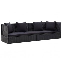 Sonata Градински диван с възглавници, полиратан, черен - Sonata H