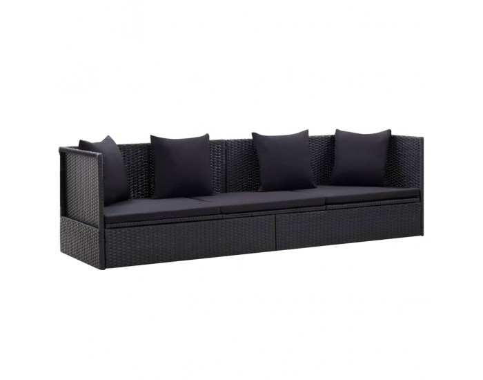 Sonata Градински диван с възглавници, полиратан, черен