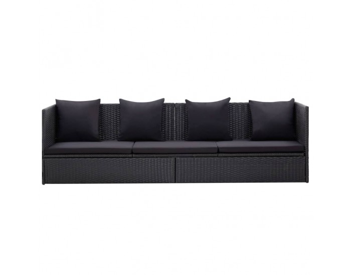 Sonata Градински диван с възглавници, полиратан, черен