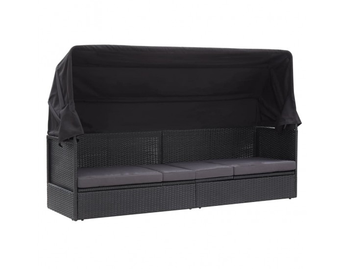 Sonata Градински диван със сенник, полиратан, черен