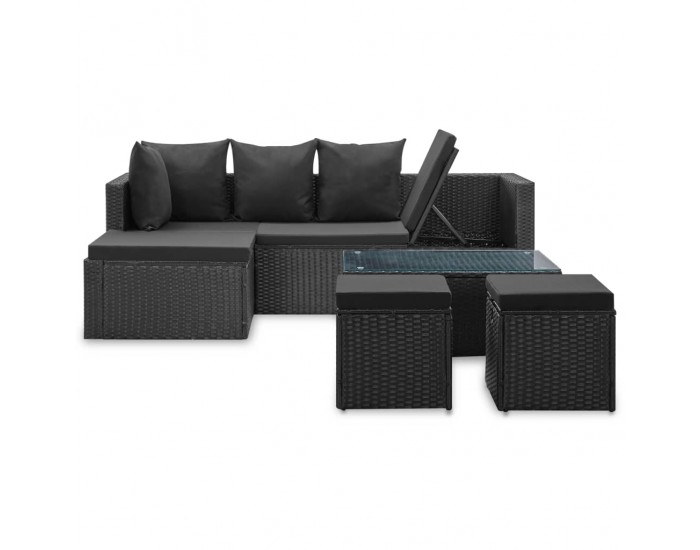 Sonata Градински комплект с възглавници, 4 части, полиратан, черен