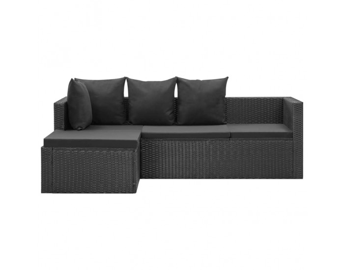 Sonata Градински комплект с възглавници, 4 части, полиратан, черен