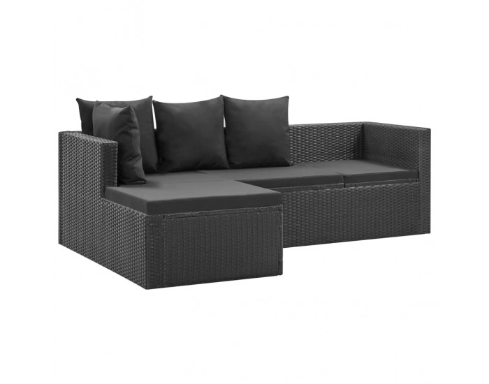 Sonata Градински комплект с възглавници, 4 части, полиратан, черен