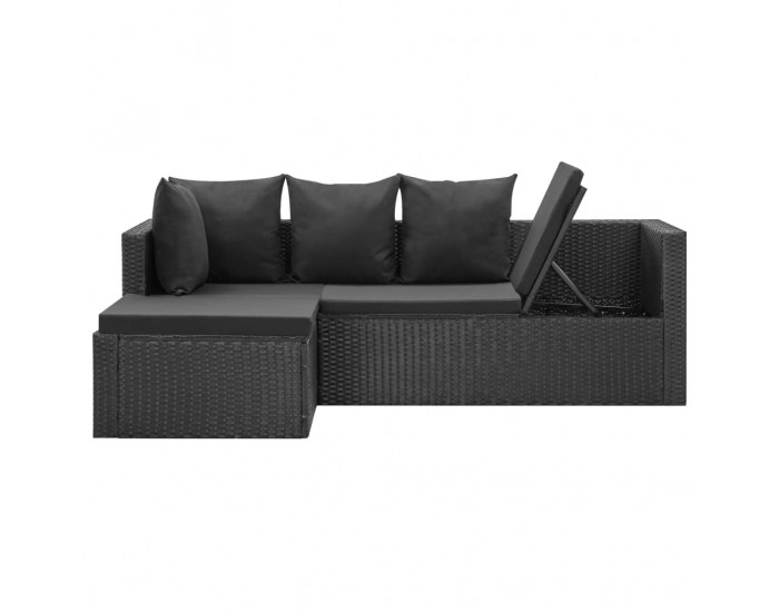 Sonata Градински комплект с възглавници, 4 части, полиратан, черен