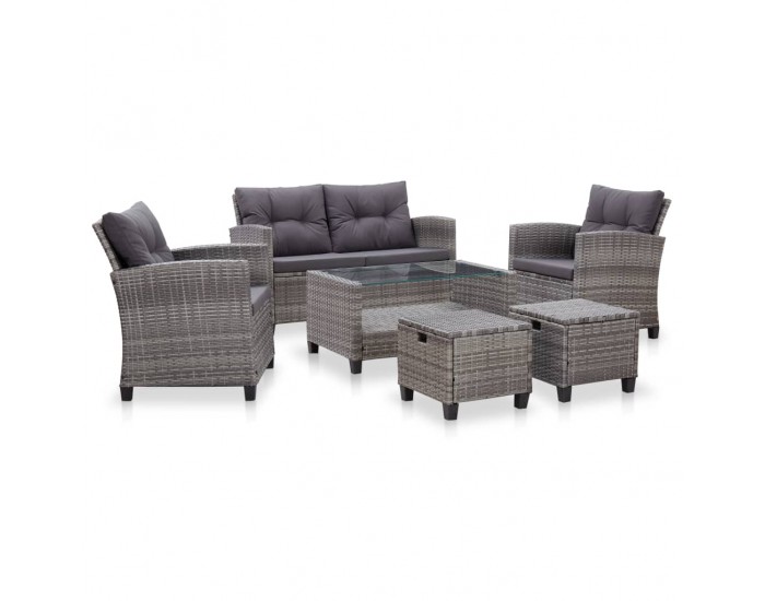 Sonata Градински комплект с възглавници, 6 части, полиратан, тъмносив