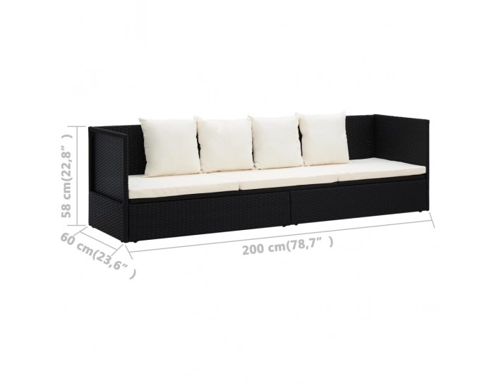 Sonata Градинско лаундж легло с възглавници, полиратан, черно