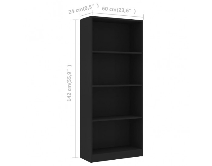 Sonata 4-етажна библиотека, черна, 60x24x142 см, ПДЧ Sonata 4-етажна библиотека, черна, 60x24x142 см, ПДЧ