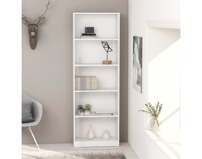 Sonata 5-етажна библиотека, бяла, 60x24x175 см, ПДЧ