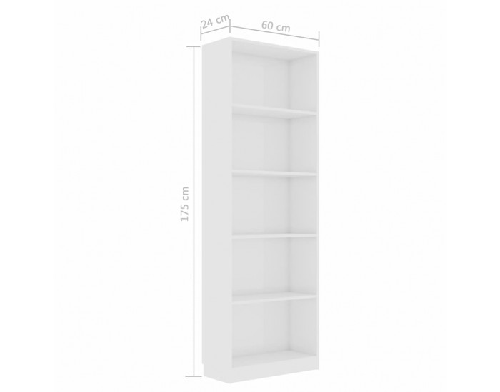Sonata 5-етажна библиотека, бял гланц, 60x24x175 см, ПДЧ