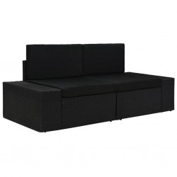 Sonata Двуместен модулен диван, полиратан, черен - Мека мебел