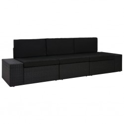 Sonata Триместен модулен диван, полиратан, черен - Мека мебел