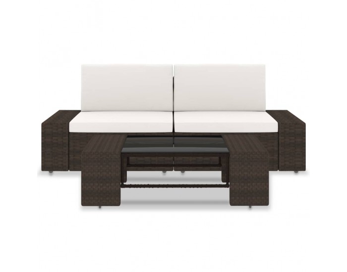 Sonata Градински комплект, 3 части, кафяв полиратан