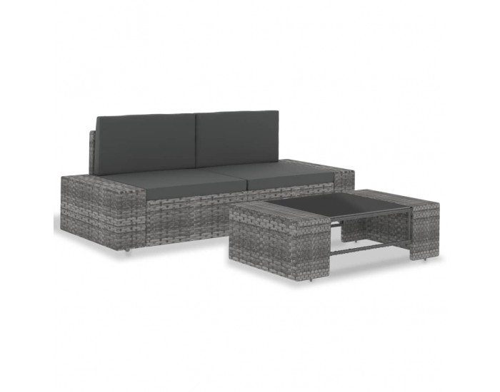 Sonata Градински комплект за отдих, 3 части, полиратан, сив