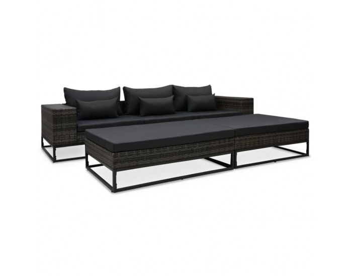 Sonata Градински комплект с възглавници, 5 части, полиратан, сив