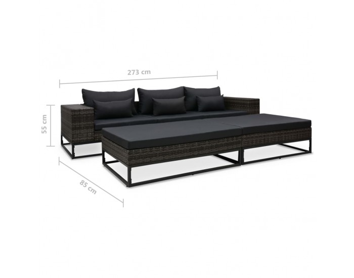 Sonata Градински комплект с възглавници, 5 части, полиратан, сив