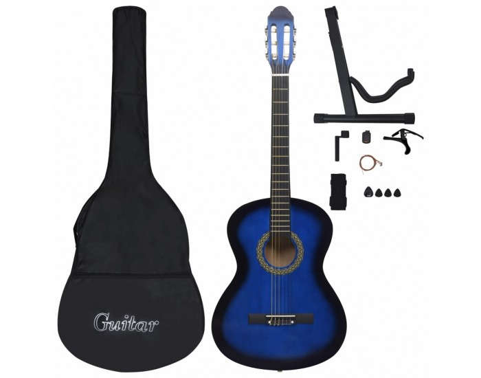 Sonata Комплект класическа китара за начинаещи от 12 части син 4/4 39"