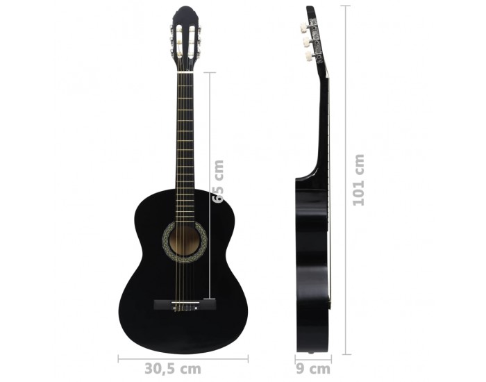 Sonata Класическа китара за начинаещи, черна, 4/4, 39", липово дърво