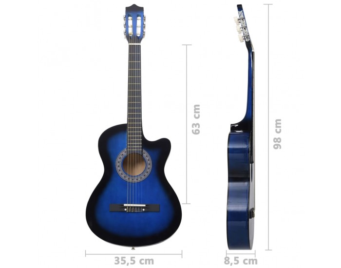 Sonata Уестърн акустична cutaway китара с 6 струни, син нюанс, 38"