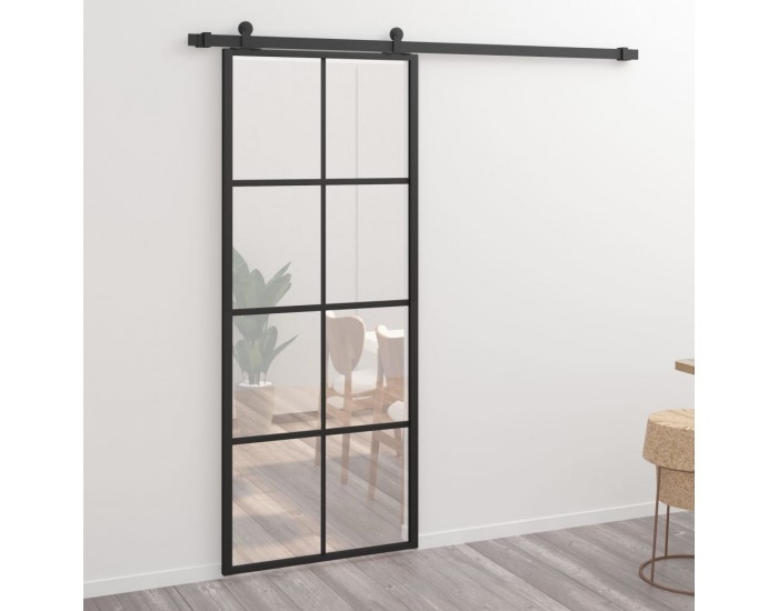 Sonata Плъзгаща врата, алуминий и ESG стъкло, 76х205 см, черна