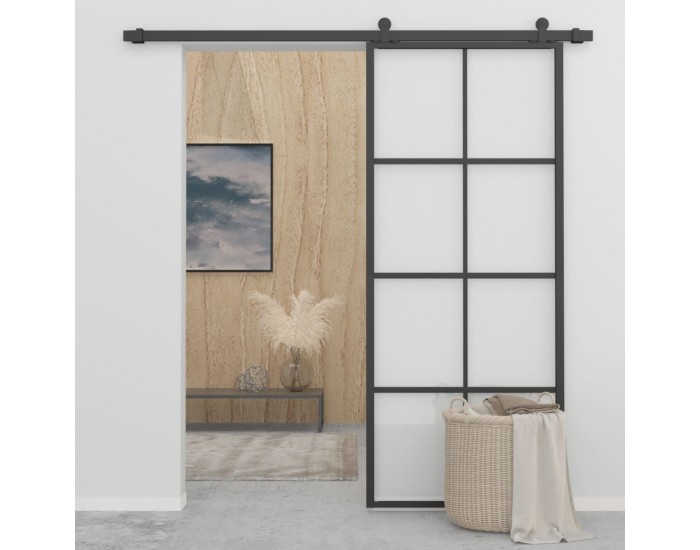 Sonata Плъзгаща врата, алуминий и ESG стъкло, 90x205 см, черна