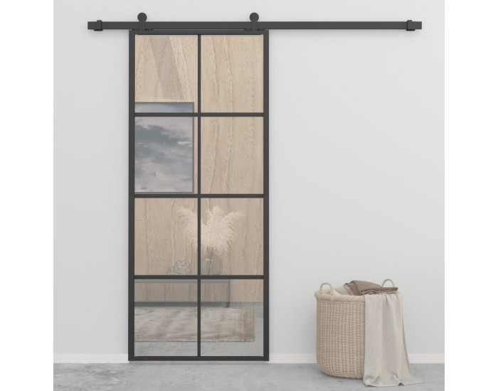Sonata Плъзгаща врата, алуминий и ESG стъкло, 90x205 см, черна