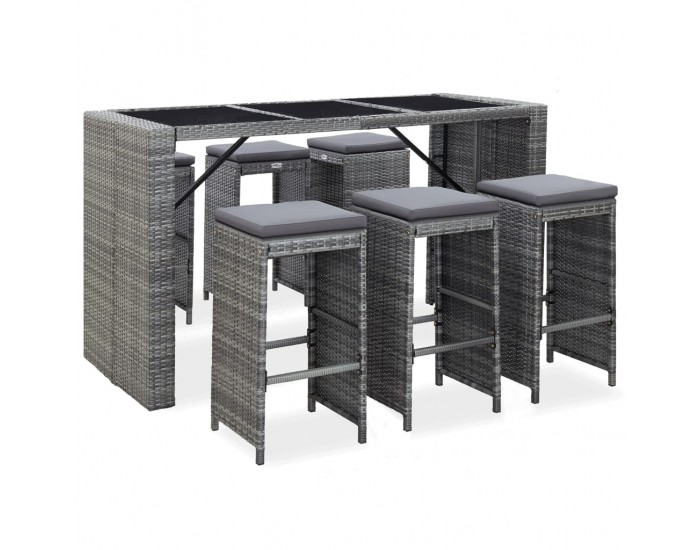 Sonata Градински бар комплект с възглавници, 7 части, полиратан, сив