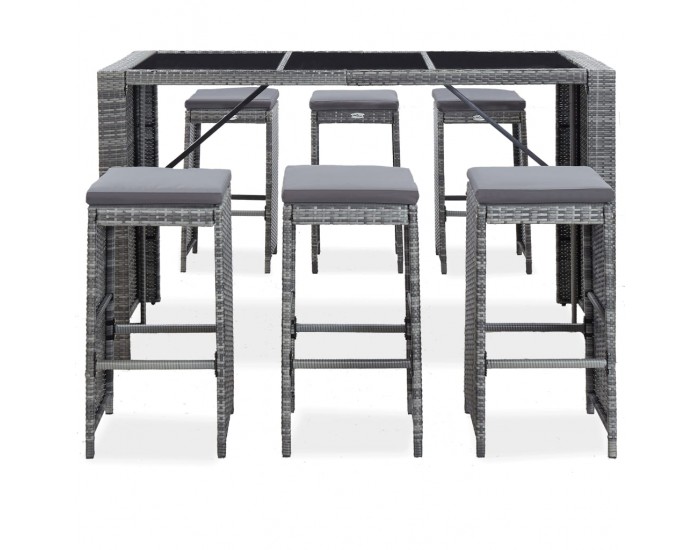 Sonata Градински бар комплект с възглавници, 7 части, полиратан, сив