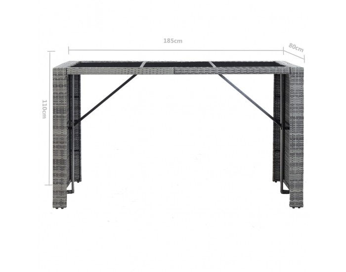 Sonata Градински бар комплект с възглавници, 7 части, полиратан, сив