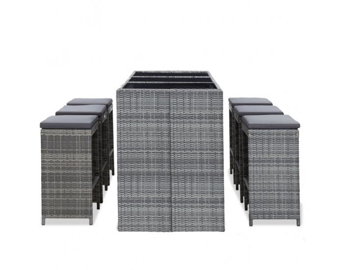 Sonata Градински бар комплект с възглавници, 7 части, полиратан, сив