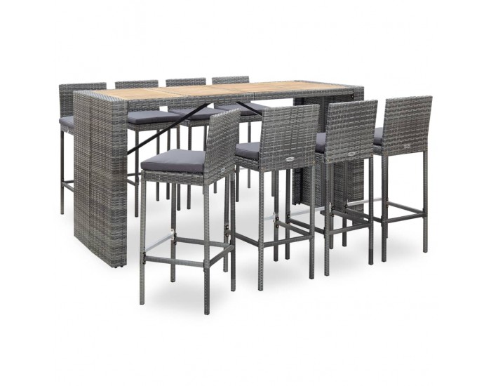 Sonata Градински бар комплект, 9 части, полиратан и акация, сив Sonata Градински бар комплект, 9 части, полиратан и акация, сив