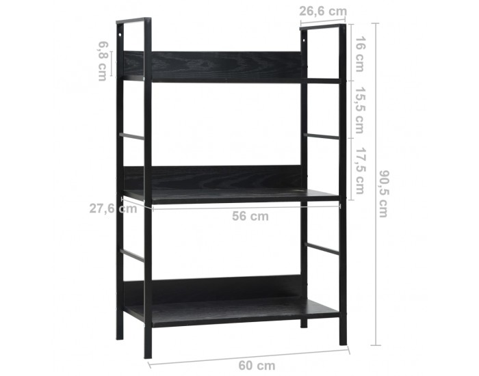 Sonata Етажерка за книги с 3 рафта, черна, 60x27,6x90,5 см, ПДЧ