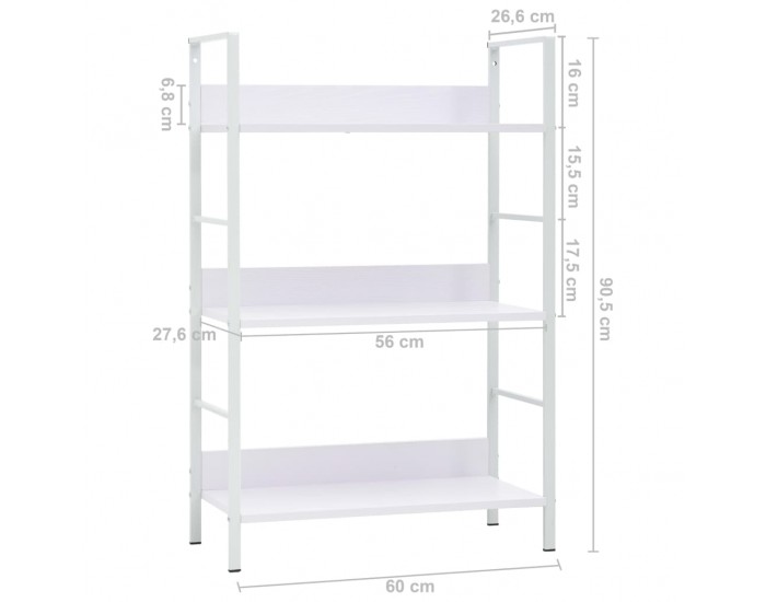 Sonata Етажерка за книги с 3 рафта, бяла, 60x27,6x90,5 см, ПДЧ