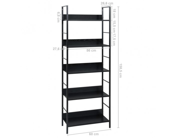 Sonata Етажерка за книги с 5 рафта, черна, 60x27,6x158,5 см, ПДЧ