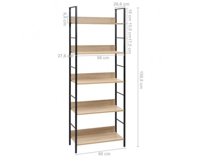 Sonata Етажерка за книги с 5 рафта, дъб, 60x27,6x158,5 см, ПДЧ