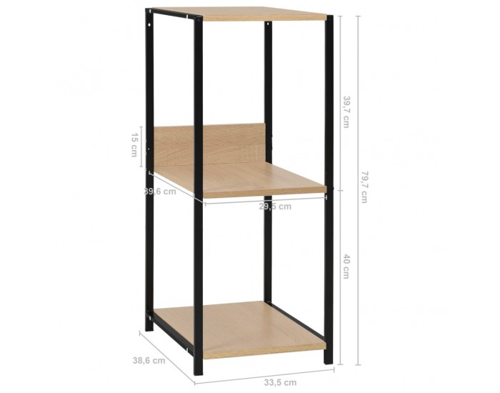 Sonata Малка етажерка за книги, черно и дъб, 33,5x39,6x79,7 см, ПДЧ