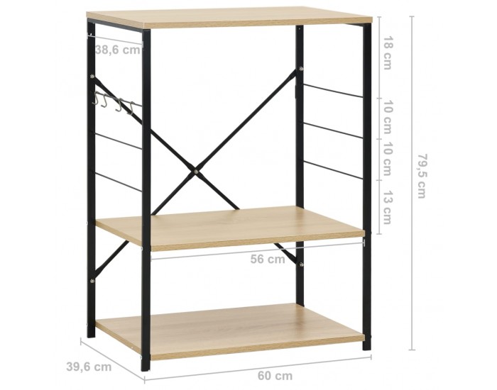 Sonata Шкаф за микровълнова, черно и дъб, 60x39,6x79,5 см, ПДЧ