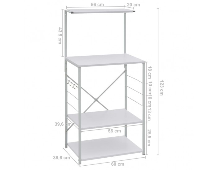 Sonata Шкаф за микровълнова, бял, 60x39,6x123 см, ПДЧ