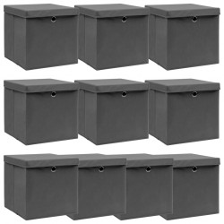 Sonata Кутии за съхранение с капаци, 10 бр, сиви, 32x32x32 см, текстил - Шкафове, Витрини, Модулни секции