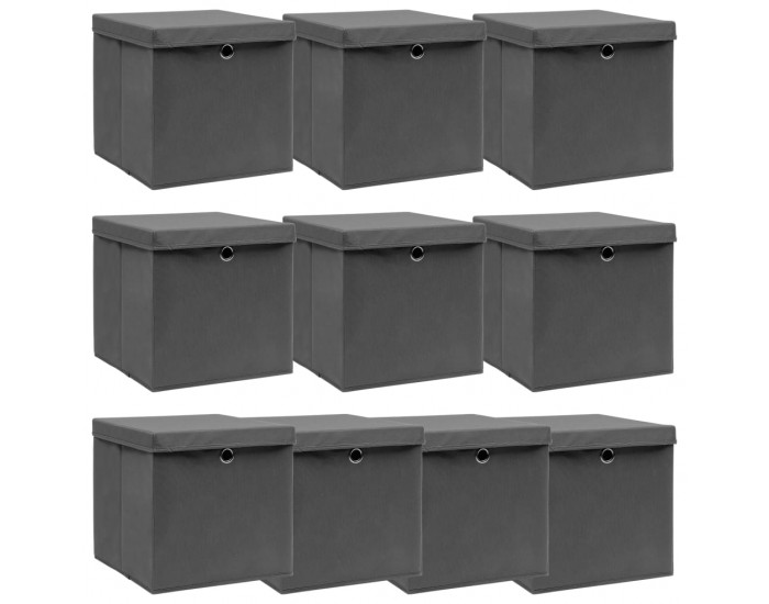 Sonata Кутии за съхранение с капаци, 10 бр, сиви, 32x32x32 см, текстил