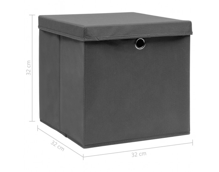 Sonata Кутии за съхранение с капаци, 10 бр, сиви, 32x32x32 см, текстил