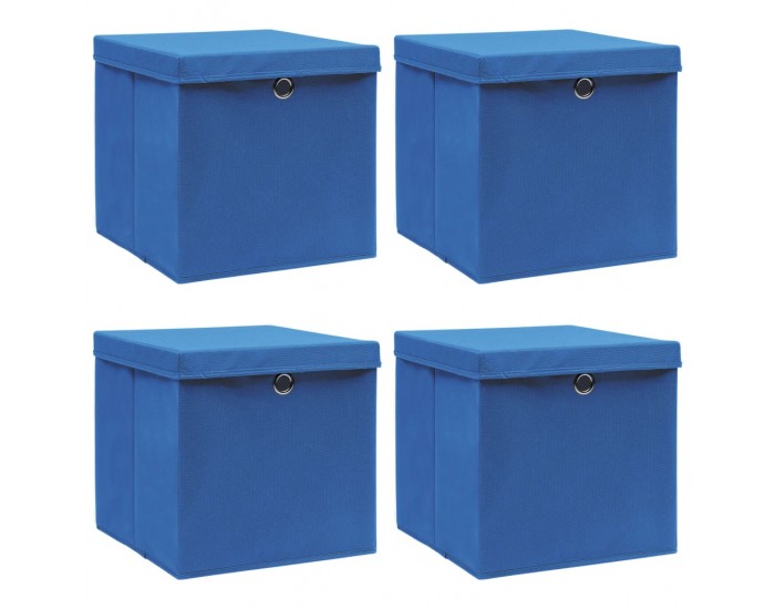 Sonata Кутии за съхранение с капаци, 4 бр, сини, 32x32x32 см, текстил