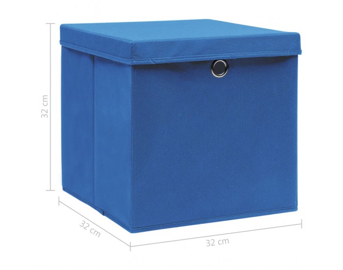 Sonata Кутии за съхранение с капаци, 4 бр, сини, 32x32x32 см, текстил