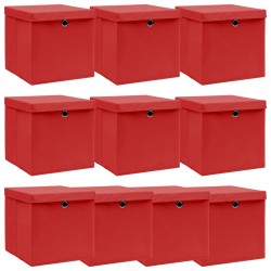 Sonata Кутии за съхранение с капаци 10 бр червени 32x32x32 см текстил - Шкафове, Витрини, Модулни секции