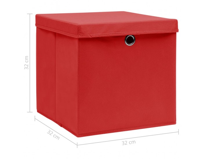 Sonata Кутии за съхранение с капаци 10 бр червени 32x32x32 см текстил