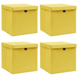 Sonata Кутии за съхранение с капаци, 4 бр, жълти, 32x32x32 см, текстил - Шкафове, Витрини, Модулни секции