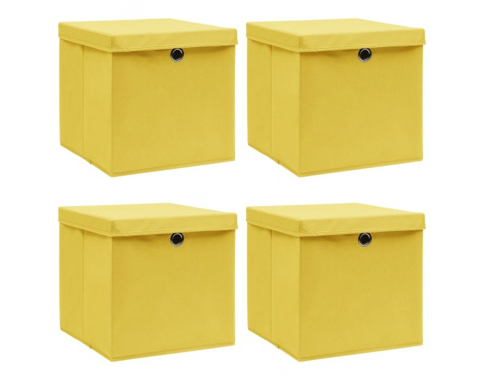 Sonata Кутии за съхранение с капаци, 4 бр, жълти, 32x32x32 см, текстил